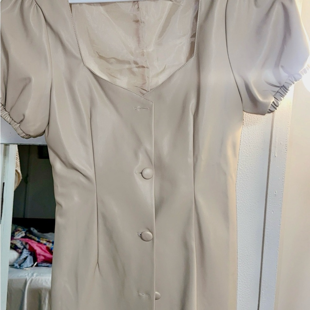 Fashion Nova Cream Button-Up Mini Dress